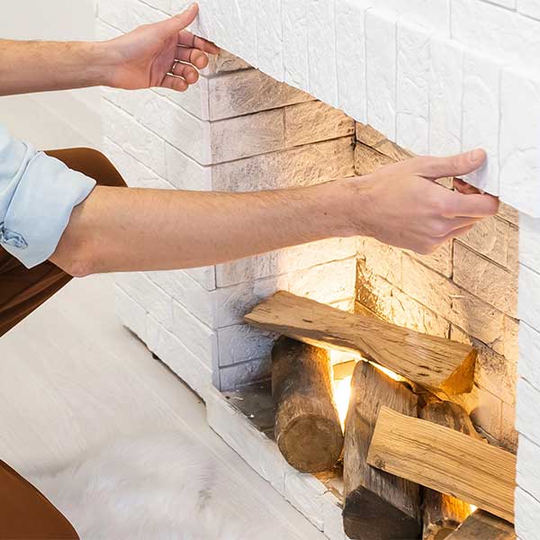 Technician Installing Fireplace